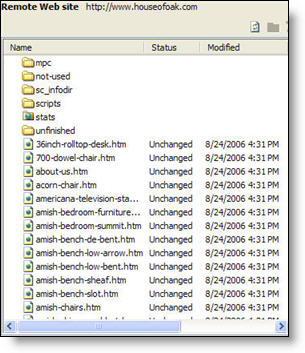Screenshot of Remote Site Files as seen via FrontPage.
