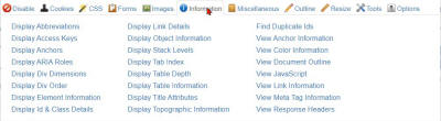 Screenshot Web Developer Toolbar Information Tab.
