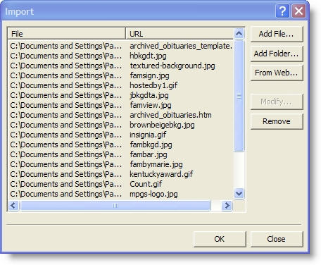 Screenshot Import Files List.