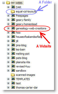 Screenshot My Webs file list.