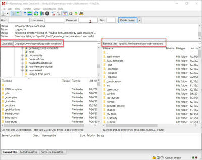 Screenshot FIlezilla Directories lsiting.