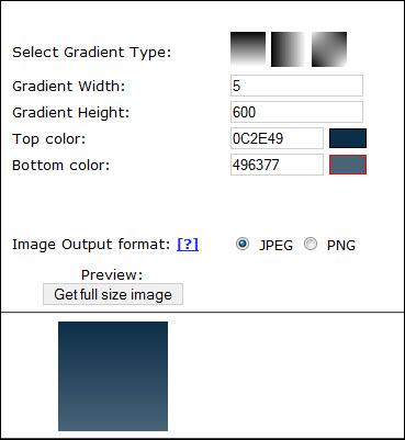Screenshot of gradient image maker.