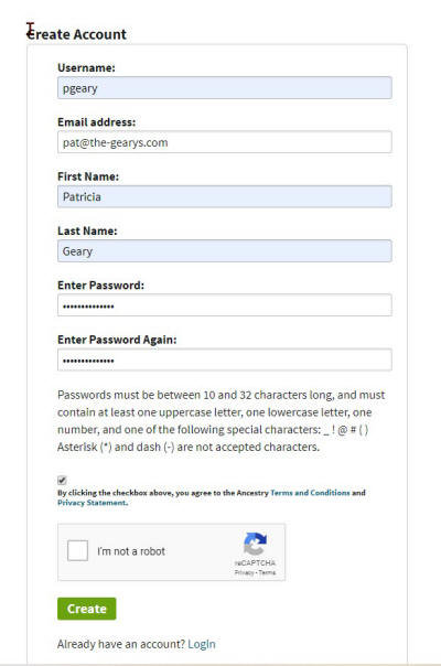 Screenshot WorldConnect create account.