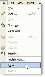 Screenshot Import Web Menu.